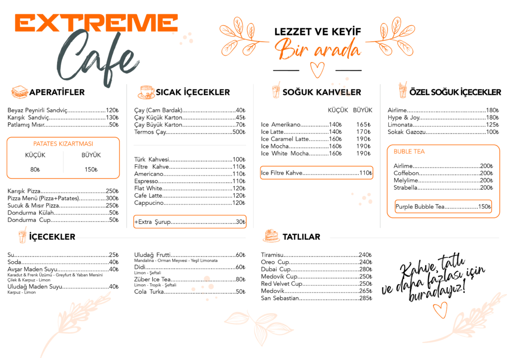 Extreme Cafe Menü